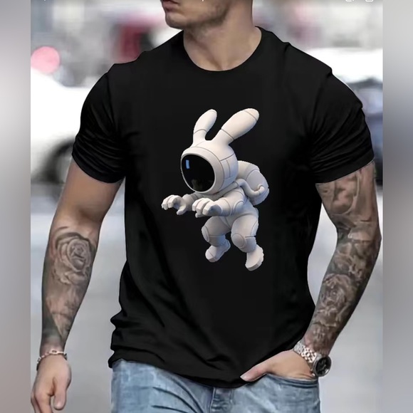 Hand Crafted Other - Astronaut Rabbit Graphic Mens L XL Short Sleeve T-shirt Unisex Gothic Halloween